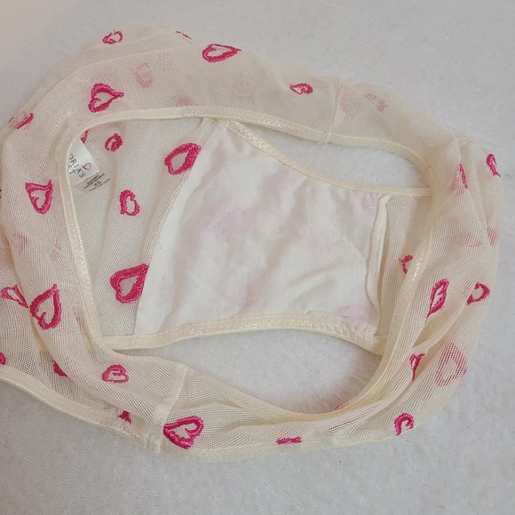 Rare VTG 90s Victoria's Secret Heart Embroidered Mesh Cami Panty Set Size XS